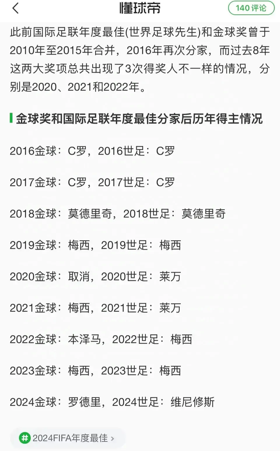 奖项揭晓：年度最佳球员和最有价值球员
